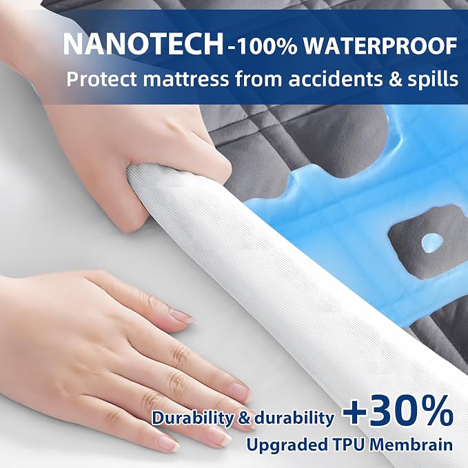 MEELUS Full Mattress Protector Waterproof, Fitted Deep Pocket 8"-21", Gray | Breathable Waterproof Mattress Pad Cover, Soft Noiseless Mattress Cover Washable Cooling for Home Hotel Bedroom