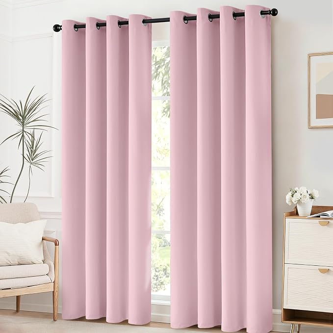 Yakamok Room Darkening Curtains 52x63 inch Long Pink-Living Room | 2 panels,grommet blackout window treatment,thermal insulated,light blocking drapes,privacy protection,bedroom dining room