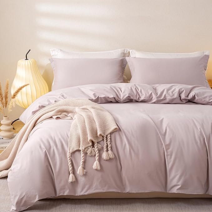 OAITE Duvet Cover Set 100% Washed Cotton Solid 3pcs | Soft,Durable,Long-staple Cotton,Hidden Zipper with 8 Interior Corner Ties,2 Pillowcases,68"X90"
