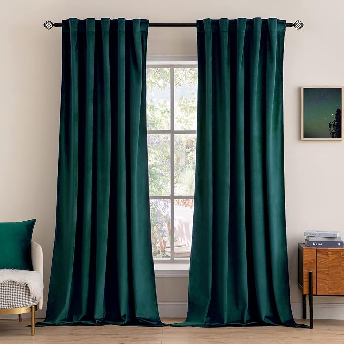 MIULEE Velvet Blackout Curtains 52x108 inches 2 Panels Emerald Green | Luxury, Bedroom Living Room, Thermal Insulated, Home Christmas Decor, Super Soft Window Drapes, Rod Pocket & Back Tab