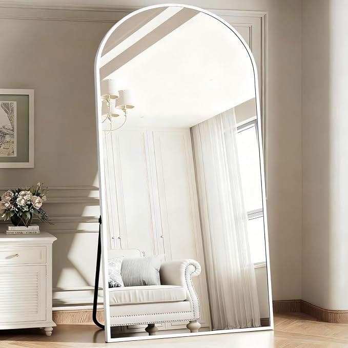 Dewfig Arched Full Length Mirror, 77"x38" Large Floor Mirror, White | Aluminum Alloy Frame Oversized Full Body Mirror, HD Shatterproof Tempered Glass, Lean/Stand/Wall for Living Room,Bedroom