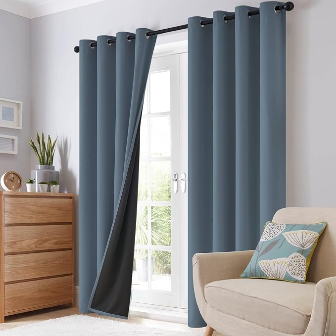 SimpleHome Stone Blue 100% Blackout Curtains Room Darkening Living Room 84L | Curtains for Bedroom,Thermal Insulated Grommet Window Drapes,Curtains for Living Room with Black Back,52 x 84 Inch,2 Panels