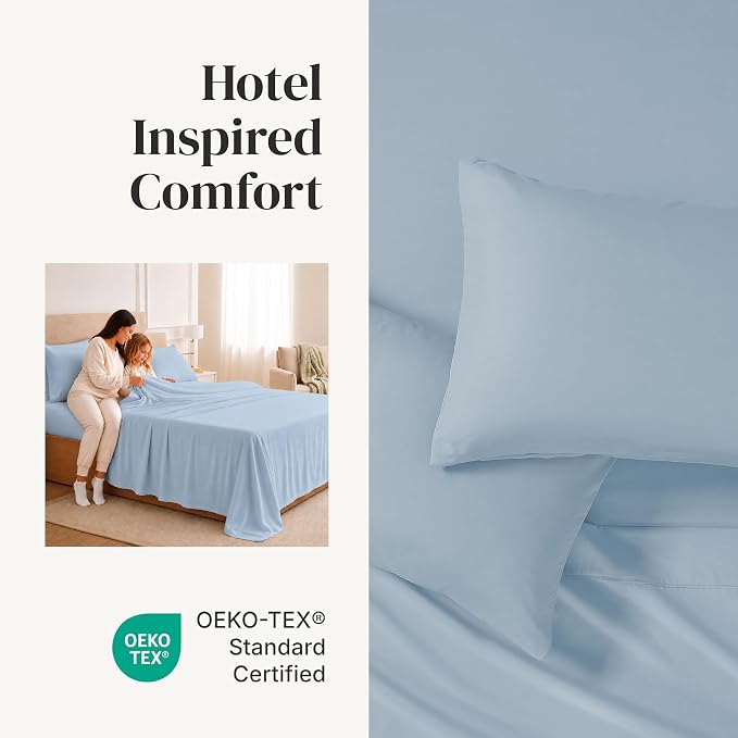 Modern Threads Soft Microfiber Solid Sheets - Luxurious Microfiber Bed Sheets - Includes Flat Sheet, Fitted Sheet with Deep Pockets, & Pillowcases Blue Mist King