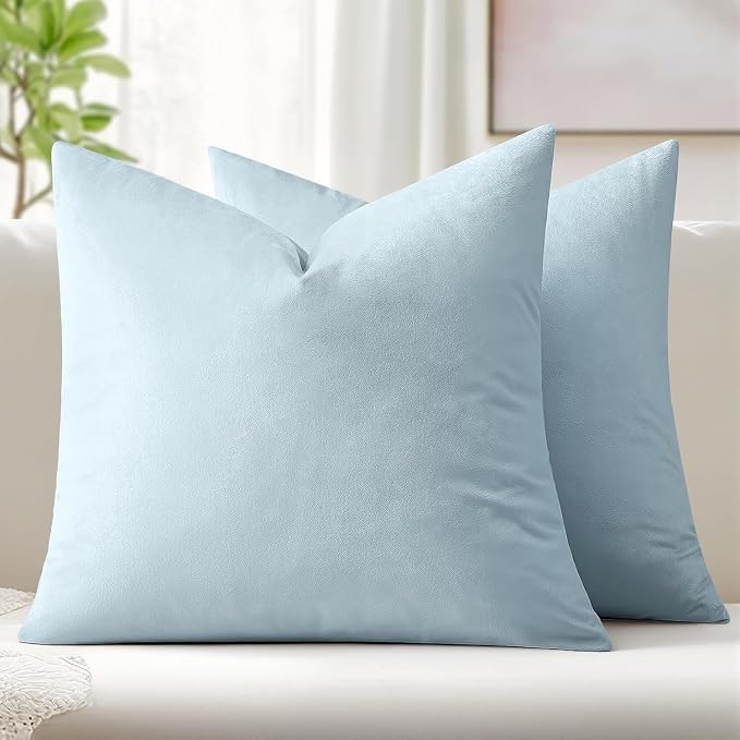 MIULEE Velvet Throw Pillow Covers 18x18 Inch Pack of 2 Light Blue | Soft Solid Decorative Pillow Covers, Modern Luxury Home Decor, for Couch Chair Sofa Bedroom Livingroom