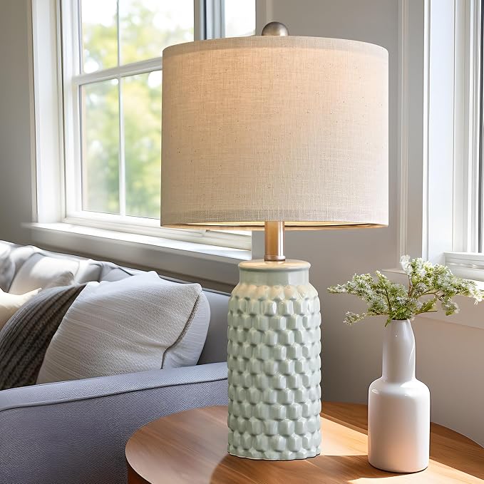 USumkky 20.5 inches Modern Ceramic Green Bedside Lamp Set of 2 for Bedroom Decor Farmhouse Table Lamp for Living Room Office Dorm