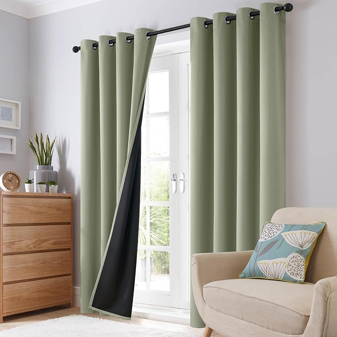 SimpleHome Light Sage 100% Blackout Curtains Room Darkening Living Room 84 | Curtains for Bedroom,Thermal Insulated Grommet Window Drapes,Curtains for Living Room with Black Back,52 x 84 Inch,2 Panels