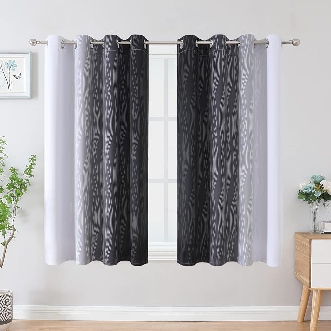 Black and Greyish White Ombre Blackout Curtains for Bedroom 52x45 Inch Long | Estelar Textiler Light Blocking Living Room Curtains, Room Darkening, Thermal Insulated Energy Saving Grommet Drapes,2 Panels