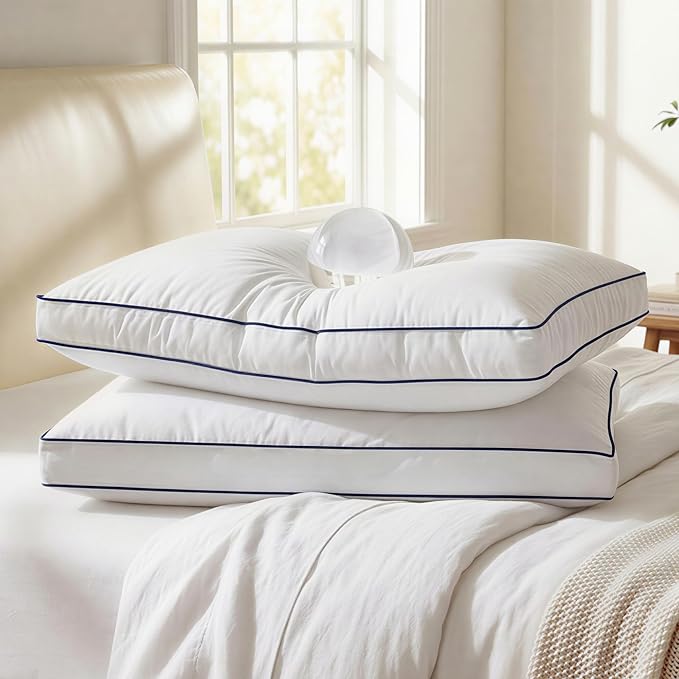 Down Pillows Queen Size Set of 2, Hotel Bed Pillow for Sleeping | Luxury Collection Gusseted Pillow Soft and Fluffy Support, Cotton Cover, Breathable, for Side, Back and Stomach Sleepers