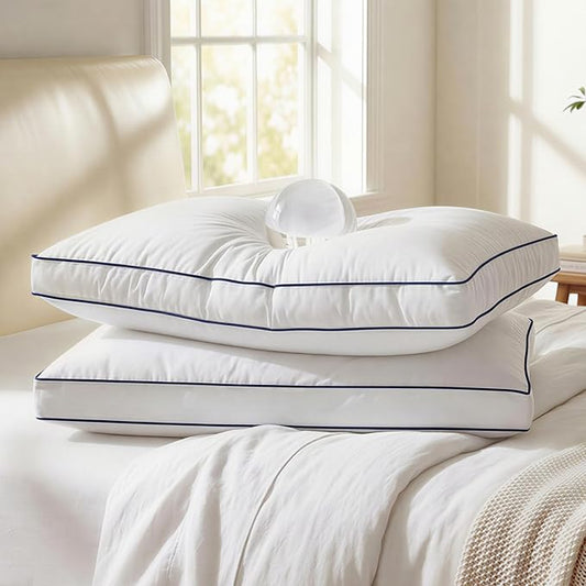 Down Pillows Queen Size Set of 2, Hotel Bed Pillow for Sleeping | Luxury Collection Gusseted Pillow Soft and Fluffy Support, Cotton Cover, Breathable, for Side, Back and Stomach Sleepers