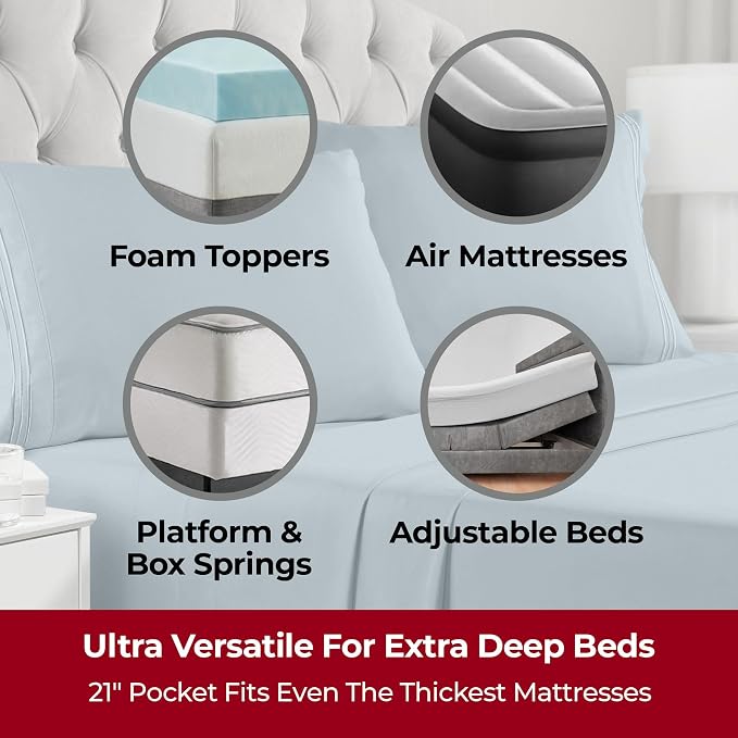 Mellanni Iconic 4-Piece, Ultra Soft Sheet Set (King, Spa Blue) | 10M+ Sleepers. Lab-tested: Sleeps Cool, Stays Bright, Strong, Smooth. Good Housekeeping Best Bedding, 7 yrs running.