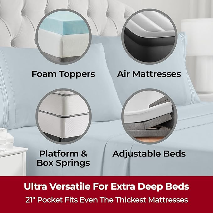 Mellanni Iconic 4-Piece, Ultra Soft Sheet Set (Queen, Spa Blue) | 10M+ Sleepers. Lab-tested: Sleeps Cool, Stays Bright, Strong, Smooth. Good Housekeeping Best Bedding, 7 yrs running.