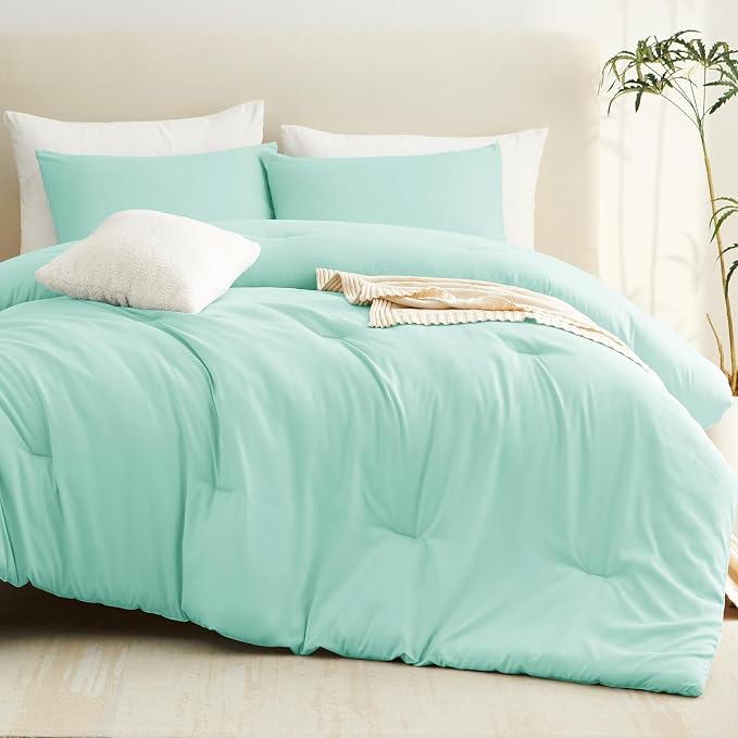 King Comforter Set, 3 Pieces Down Alternative Bedding, Mint Green | 270 GSM All Season Comforter with 4 Corner Ties for Use as a Duvet Insert, OEKO-TEX Certified, 2 Pillowcases, 102 x 90 in