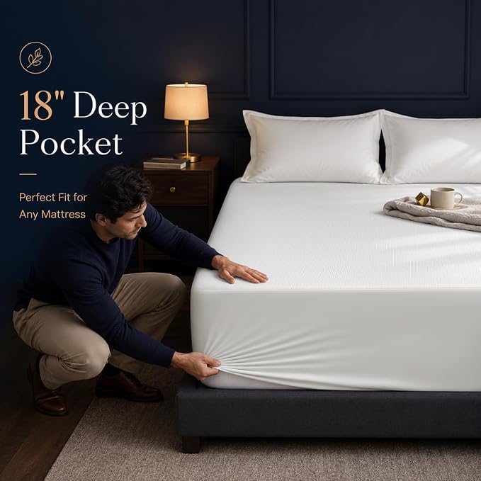 Queen Mattress Protector Tencel Luxury 100% Waterproof Mattress Cover | Silky Soft & Breathable,Cooling Mattress Pad Cover Queen Fitted 18" Deep Pocket Noiseless,60"x80"