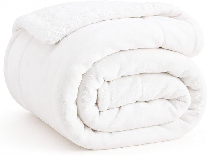 Bedsure GentleSoft Sherpa Fleece Twin Size Blanket for Couch, Non-Heated, Thick and Warm Throw for Women and Men, Soft Fuzzy Plush Twin Blanket for Winter, Bright White, 60x80 Inches