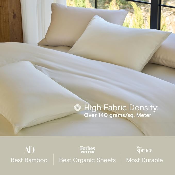 DOZ Duvet Cover Set, 100% Viscose derived from Bamboo, Organically Grown, Buttery Soft, Cooling Duvet Covers, High GSM, 1 Duvet Cover and 2 Pillowcases, 90"x90" (Ivory, Full/Queen)