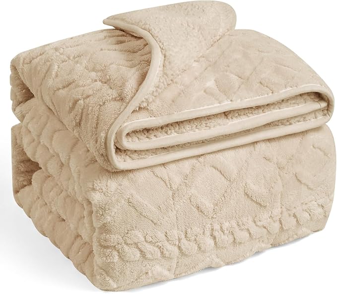 Adults Weighted Blanket for Sleep Queen Size 15 lbs 60" x 80" Khaki | Relax Body & Mind, Even Weight Distribution, Dual Sided Soft Heavy Throw Blankets, Jacquard Knitted, Chunky Fluffy, Warm Hug