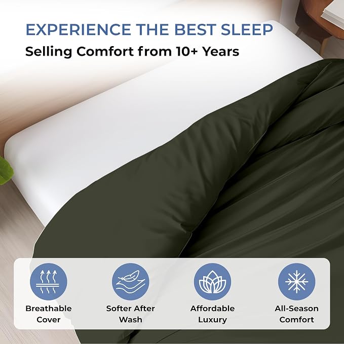 1 Pc California King Duvet Cover Only-100% Egyptian Cotton 600 Thread Count Ultra Soft Premium Durable Comforter Cover Zipper Closure & Corner Ties- (Olive Green, 104" X 98")