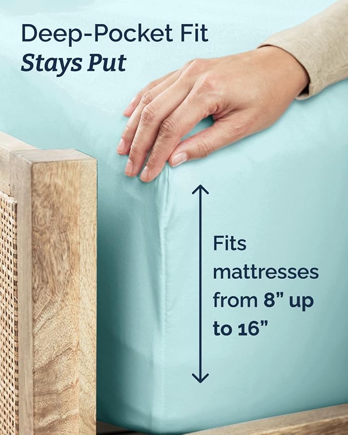 Twin XL 4 Piece Sheet Set - College Dorm Room Essentials - Spa Blue | Ultra Soft Dorm Bedding Set, 8" to 16" Inch Deep Pockets, 1 Flat & 1 Fitted Sheet & 2 Pillowcases, Wrinkle & Fade Free