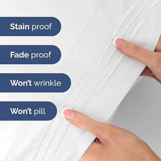 Cal King Size 4 Piece Sheet Set - Soft & Cooling Bed Sheets - Bright White | Fits 8 Inch to 16 inch Mattress, Wrinkle Free & Fade Resistant with Deep Pockets, Breathable, Comfy Hotel Luxury Bedding