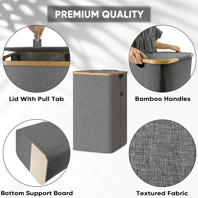 BALEINE 100L Laundry Hamper with Lid, Large Laundry Basket Bin | Large Capacity, Easy-Access Lid, Shape-Retaining Structure, Pull Handles, Ideal for Bedroom, Dorm, Laundry Room
