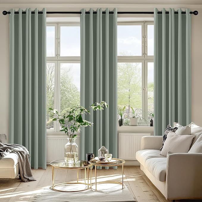 MIULEE Blackout Curtains for Bedroom 2 Panels 40 x 84 Inch Long Light Green | Thermal Insulated, Living Room Darkening Grommet Drapes, Noise Reducing, Light Blocking Window Treatments