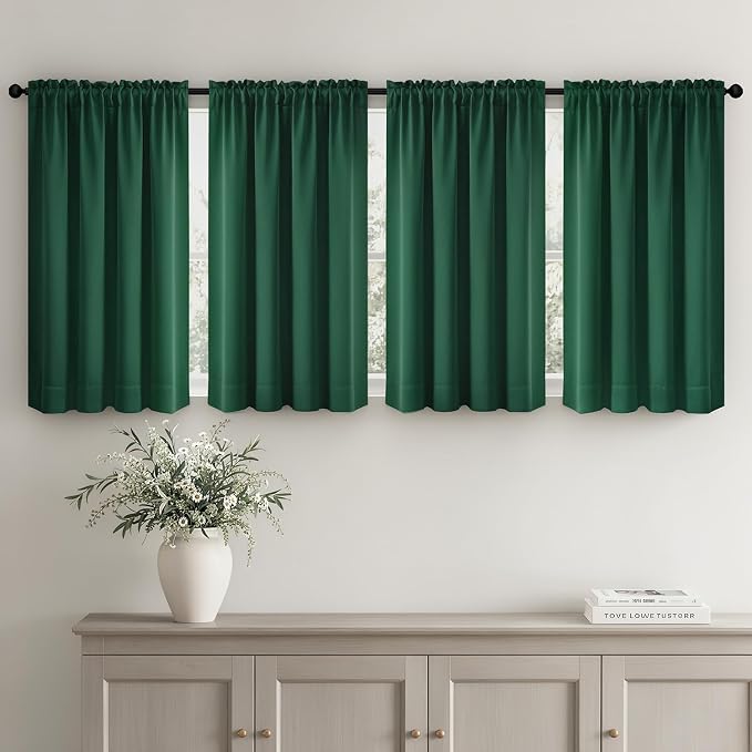 MIULEE Set of 4 Hunter Green 45 Inch Short Blackout Kitchen Window Curtains | Bedroom Drapes, Light Blocking Privacy Curtains for Small Windows, Bathroom, RV/Motorhome, Laundry, Top&Bottom Rod Pocket