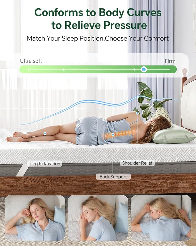 Full Size Memory Foam Mattress Topper Bamboo Viscose for Pressure Relief | 3 inch Firm Mattress Pad DualSide, Back Support, 5-Zone Spinal Align, Removable Cover, Elastic Strap, CertiPUR-US Certified