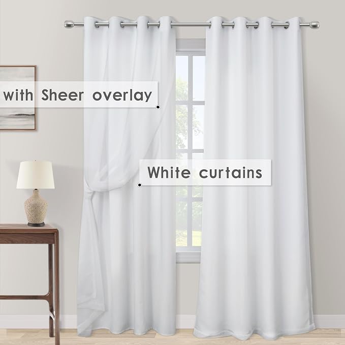 KOUFALL 52x86 Inches Long White Blackout Curtains for Living Room