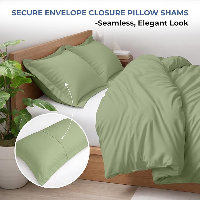 Kotton Culture 3 Pc Duvet Cover King Size Set-100% Egyptian Cotton 600 Thread Count Ultra Soft Premium Durable Comforter Cover Zipper Closure & Corner Ties - (Moss Green, 104" X 94")
