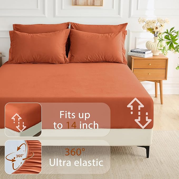 5 Pieces Twin Comforter Set, Soft Bed in a Bag Twin Size, All Season Bedding Set with Comforter, Flat Sheet, Fitted Sheet, Pillowcases & Shams, Burnt Orange