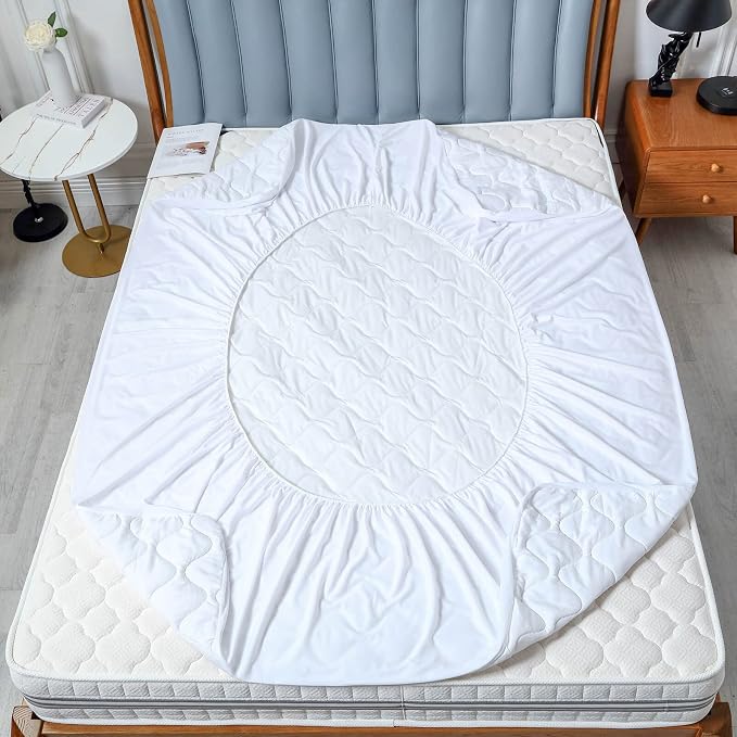 Kingnex Quilted Waterproof Full Size Mattress Protector Pad | 54x75 Padded Fitted Cover, Noiseless, Soft Brushed Microfiber Surface