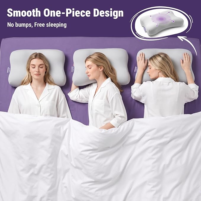 ZZ-WELL Neck Pillow for Sleeping - Side Sleeper Pillow with Cooling Pillowcase - High Density Memory Foam Pillows for Broad Shoulders Adults - Heavy & Thick Bed Pillows, Standard Size (Grey)