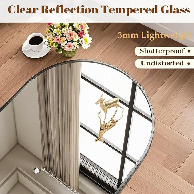 Dewfig Arched Full Length Mirror, 81"x41" Large Floor Mirror, Black | Aluminum Alloy Frame Oversized Full Body Mirror, HD Shatterproof Tempered Glass, Lean/Stand/Wall for Living Room,Bedroom