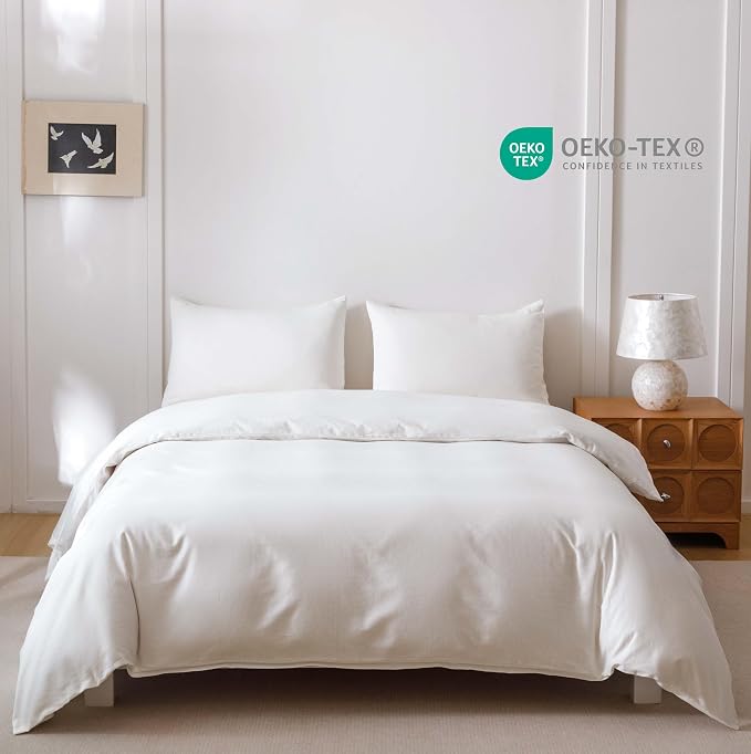 HeimenAogo Egyptian Cotton Duvet Cover Set Full Size, Ultra Soft and Breathable Comforter Cover with Zipper Closure, High Thread Count Long Staple Cotton Blanket Cover 3pcs, Off White