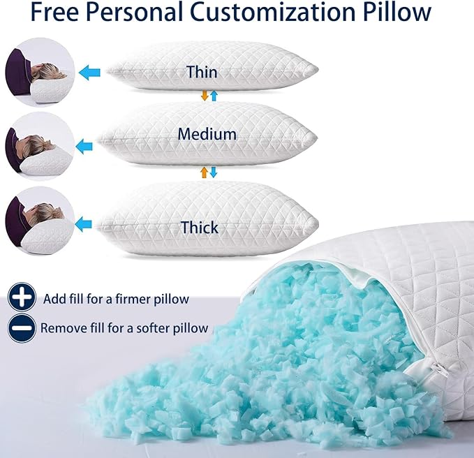 Memory Foam Pillows for Side Sleepers,Firm Bed Pillows King Size Set of 2 | Adjustable,with Washable Removable Cover,Support,Cooling and Breathable for Hot,Side,Back,Stomach Sleepers,Hypoallergenic