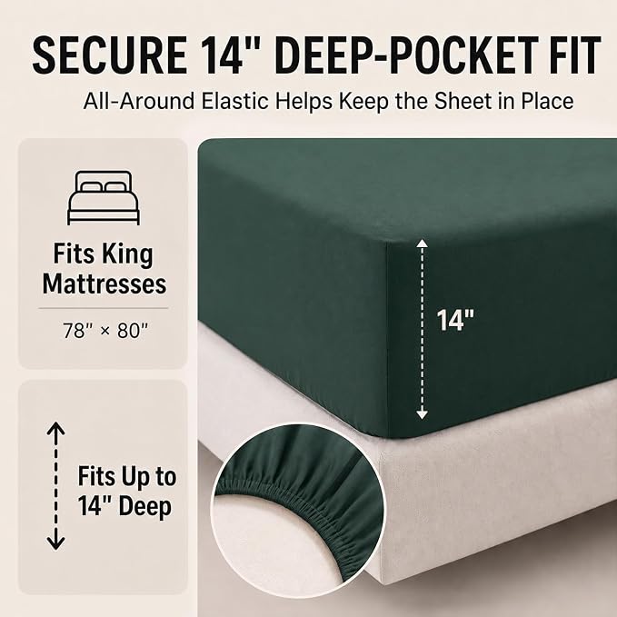 King Size Comforter Set Forest Green - 7 Pieces Bed in a Bag | OEKO-TEX Certified, All-Season, Bedroom, Guest Room, Down-Alternative Comforter + Flat & Fitted Sheets + 4 Pillowcases