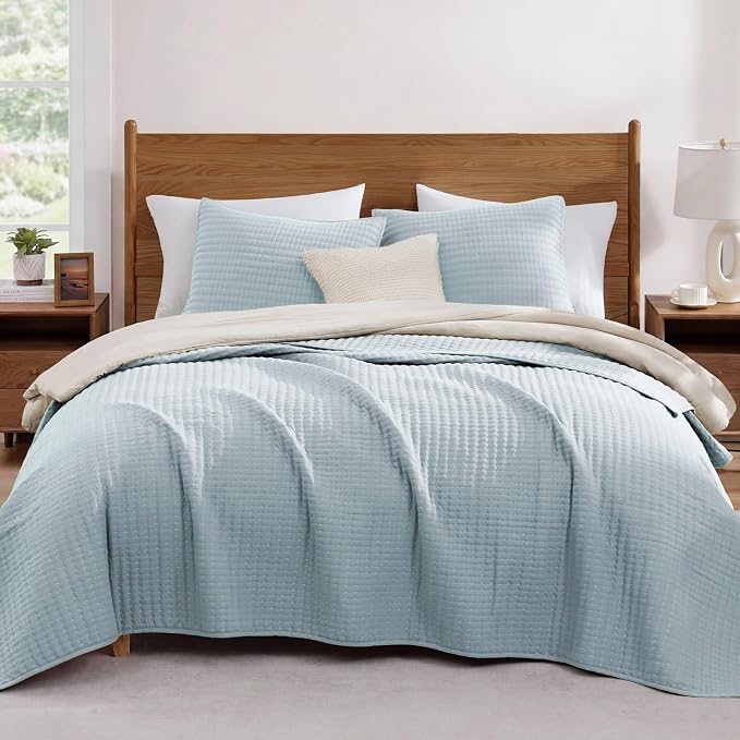 Twin Quilt-Lightweight Bedspreads Sky Blue Twin Quilt Bedding Set | Soft Coverlet with Pillow Sham for All Seasons, Suitable for Bed & Couch, 2 Pieces, 66"x92"