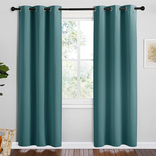 NICETOWN Sea Teal Blackout Curtains for Bedroom, 2 Panels, 42" x 78" | Thermal Insulated Decoration Drapes for Bedroom Office Window