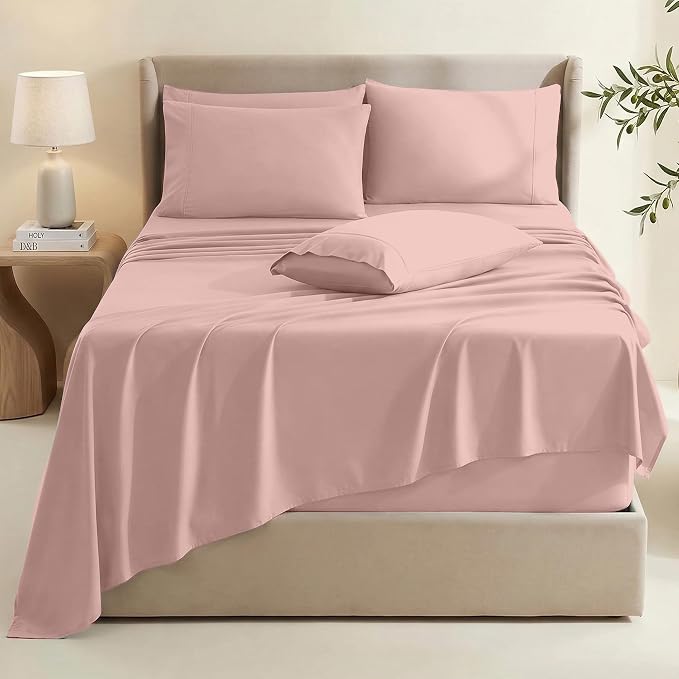 Hearth & Harbor Bed Sheets, Luxury Soft 6 Piece Bed Sheet Set Extra Deep Pocket Fitted Sheets Fits Mattress up to 21", Double Brushed Bedding Sheets & Pillowcases,