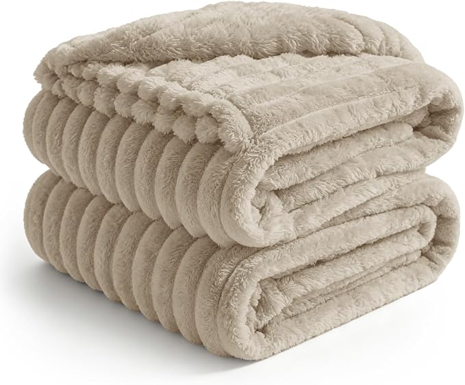 BEDELITE Ribbed Full Size Blanket for Bed, Linen, 84"x90" | Ultra-Soft Plush Fleece, Warm Yet Lightweight, Ribbed Texture, Home Decor, Machine Washable, Giftable, All-Season Use