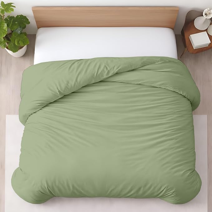 1 Pc Duvet Cover Queen Size/Full Size-100% Egyptian Cotton 600 Thread Count Ultra Soft Premium Durable Comforter Cover Zipper Closure & Corner Ties- (Moss Green, 90" X 90")