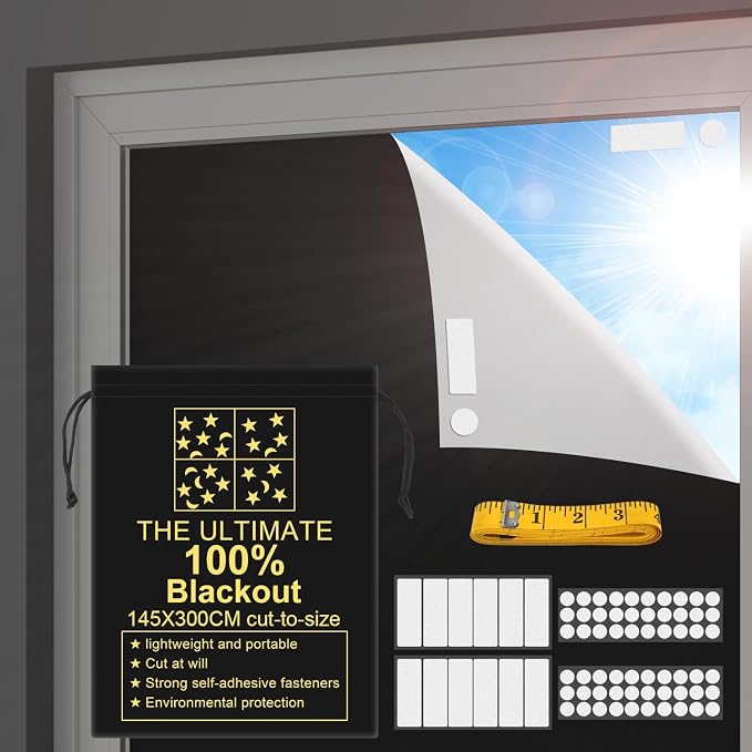 Blackout Curtains 100% Blackout Blinds Window Cover Portable Shades 118x57” | No Drill, Cuttable Fabric, Temporary Blinds, Indoor Window Shades, Bedroom Nursery RV Travel, Sun Blocker, Room Darkening