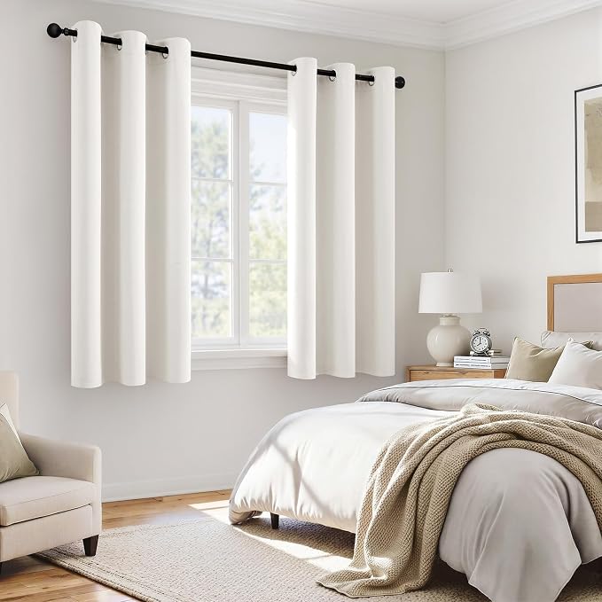 MIULEE Ivory 100% Blackout Curtains for Bedroom 40x45 Inch Length 2 Panels | 2 Thick Layers Thermal Insulated Short Curtains with Black Liner, Noise Reducing Grommet, Drapes for Kitchen Living Room