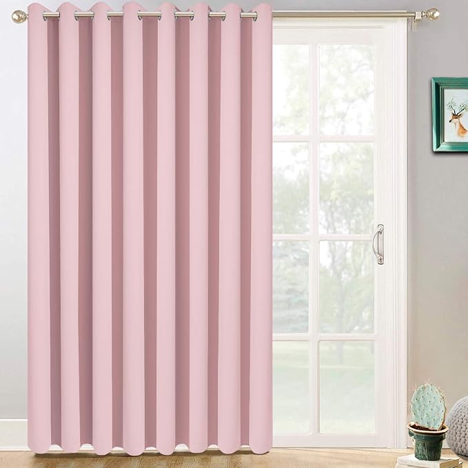 Yakamok Pink Room Darkening Curtains 84 inch Sliding Door Drapes | 1 Extra-wide Panel,W100xL84,Soft Triple-weave,Grommet,Blackout Thermal Insulated Drapes,Privacy,Light Reduction,Patio doors