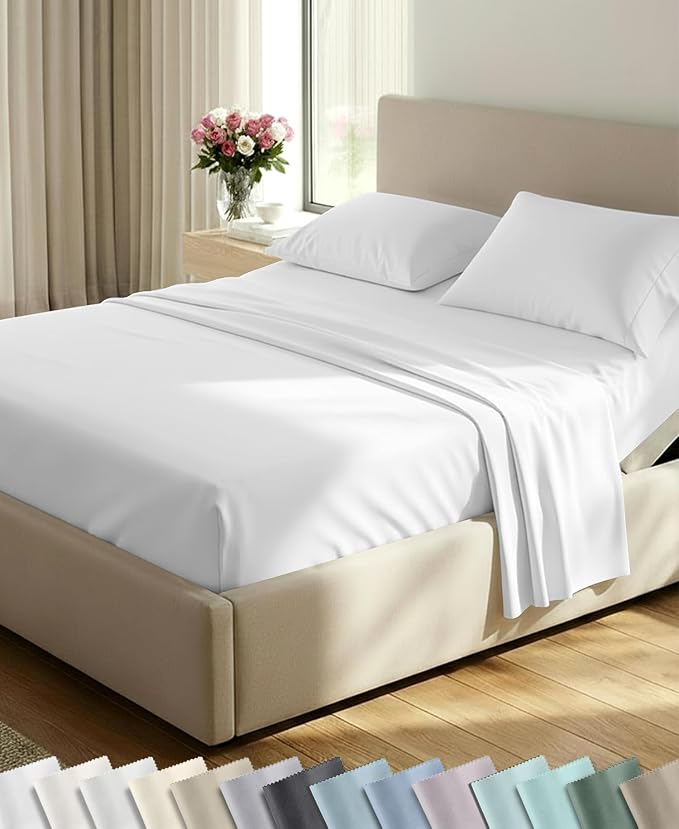 California Design Den 600 Thread Count Split King Sheets, 5 Pcs Set, White | 100% Cotton Sateen, Good Housekeeping Seal, Split King Sheets Sets for Adjustable Bed with 2 Separate Twin-XL Mattresses