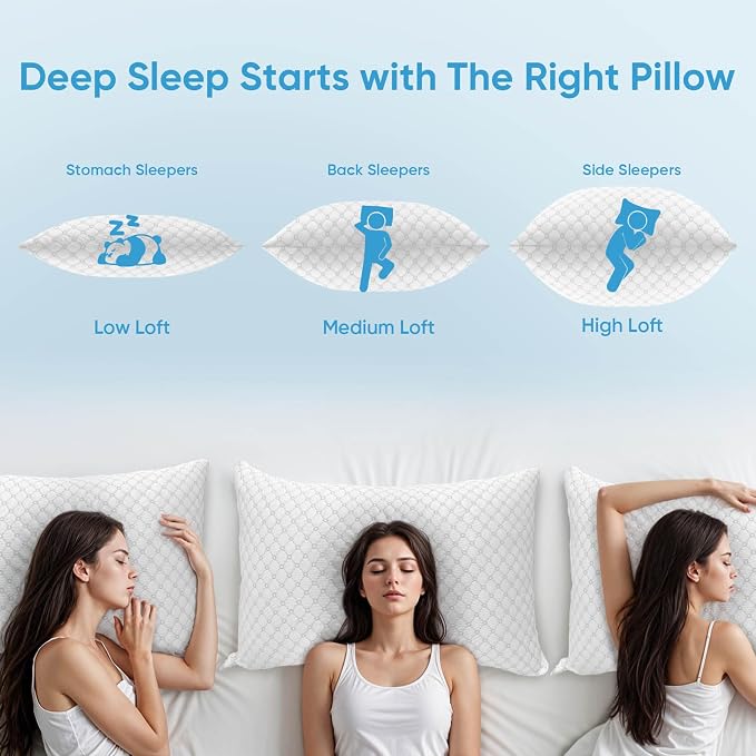 OAISZ Shredded Memory Foam Bed Pillows Standard Size Set of 2 for Sleeping | Adjustable Shredded Memory Foam Pillows, Cooling Bed Pillows for Side, Back and Stomach Sleepers, Removable Washable Covers