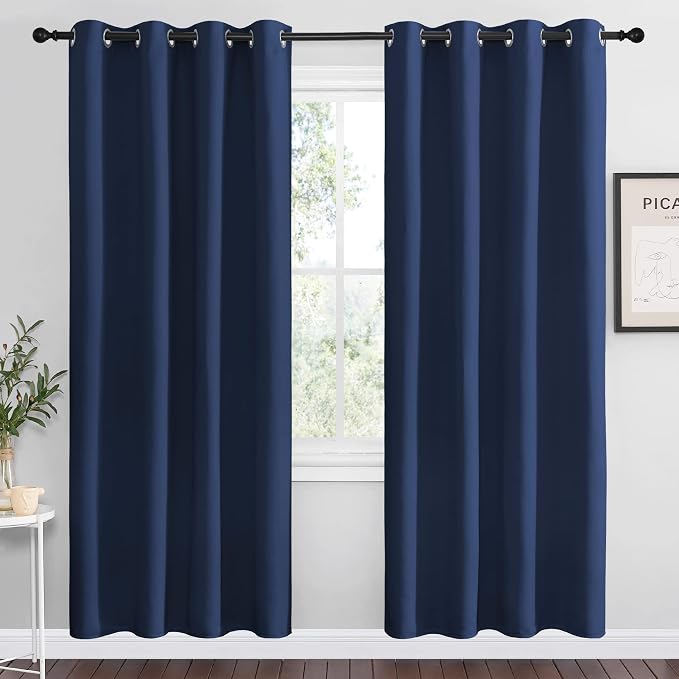 NICETOWN Navy Blackout Curtains for Living Room 55" w x 78" L 2 Panels | Thermal Insulated Window Treatment Light Noise Reducing Room Darkening Drapes for Boys Kids Bedroom Classroom Apartment Decor