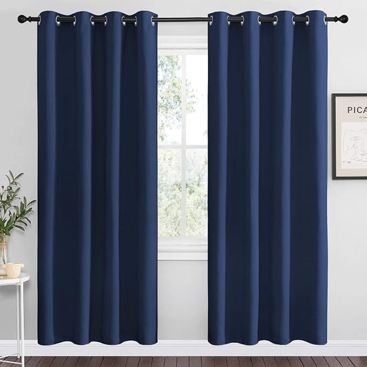 NICETOWN Navy Blackout Curtains for Living Room 55" w x 78" L 2 Panels | Thermal Insulated Window Treatment Light Noise Reducing Room Darkening Drapes for Boys Kids Bedroom Classroom Apartment Decor