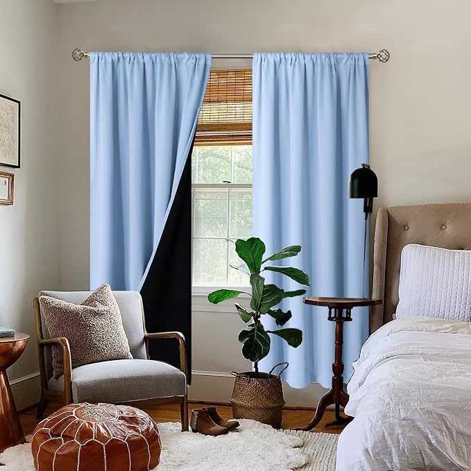 BGment Light Blue 100% Blackout Curtains for Bedroom 84 Inch Length | Thermal Insulated Soundproof, Light Blocking Dark, Black Out Curtains for Living Room, 2 Panels, 42 x 84 Inch