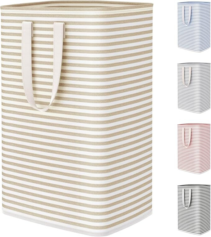 Lifewit 75L Large Collapsible Laundry Basket with Extended Handles, Beige | Foldable Laundry Hamper, Tall Dirty Clothes Basket, Waterproof, Freestanding Design for Bedroom, Bathroom, College Dorm